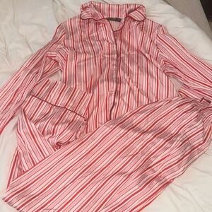 Nasty gal satin pink and red striped pajama set